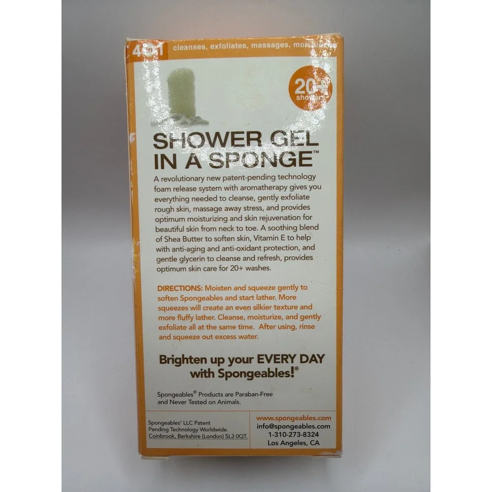 Spongeables Shower Gel in a Sponge‎ Womens 3.5oz White Rose 4-in-1 Shea Butter